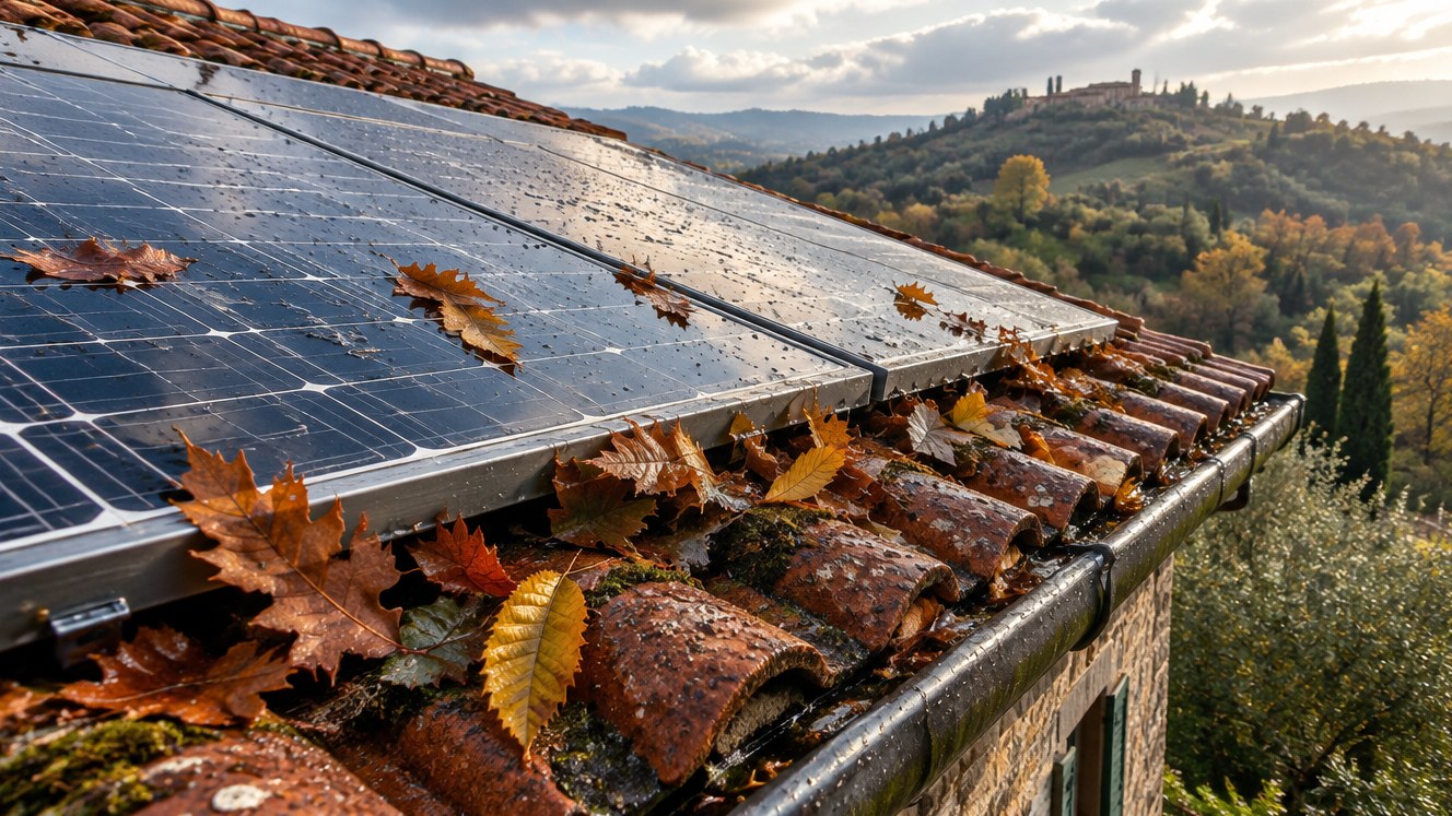 Foglie sul tetto e sotto i pannelli: cosa fare prima delle piogge di novembre
