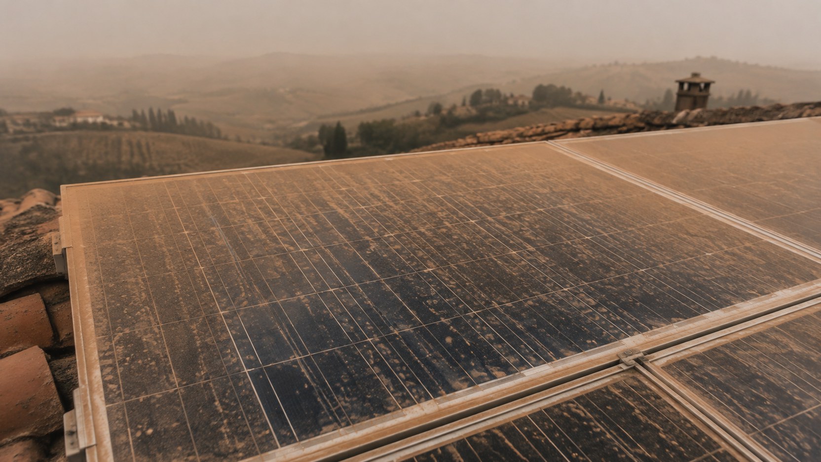 Sabbia del Sahara sui pannelli fotovoltaici